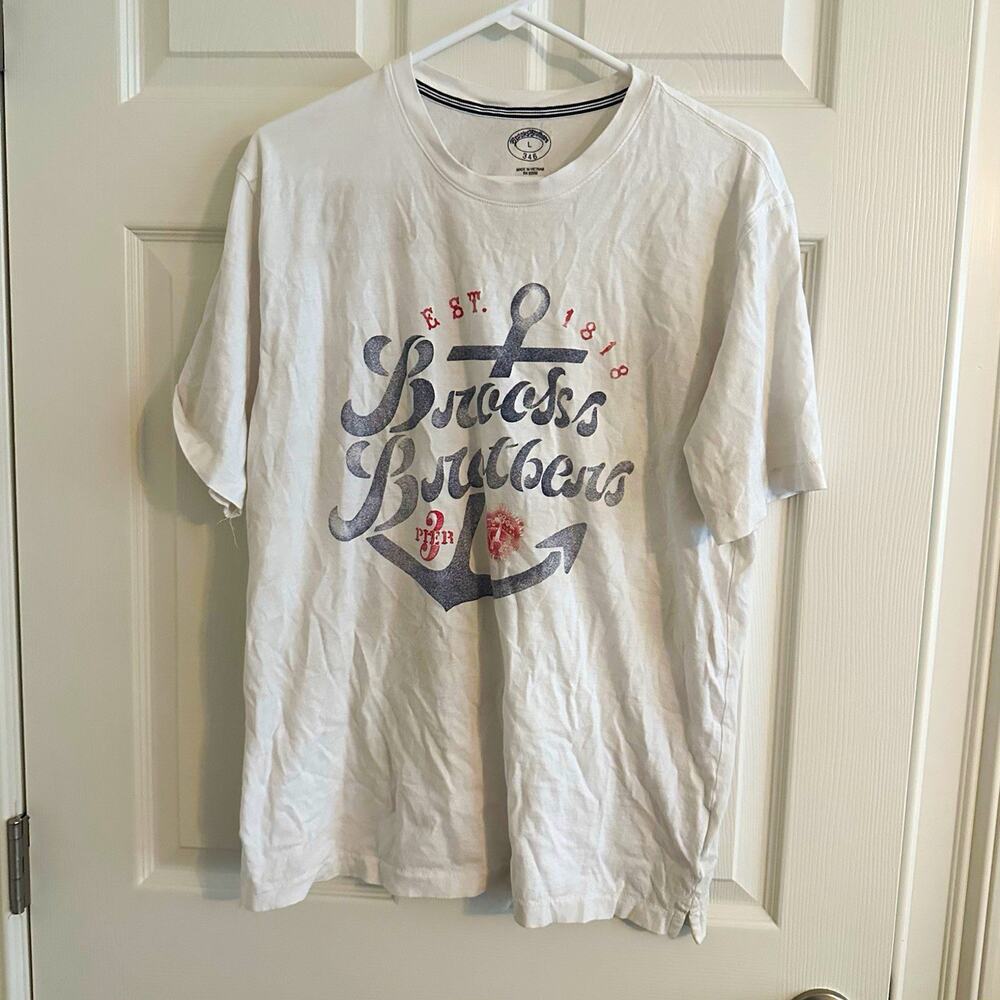 Brooks Brothers 346 Men's Large White Anchor Nautical Sailing Graphic T-Shirt L